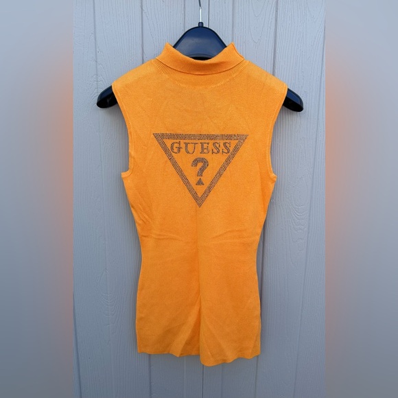 Guess Tops - GUESS Rhinestone Logo Sleeveless Mock Neck Sweater – Size S – NWT